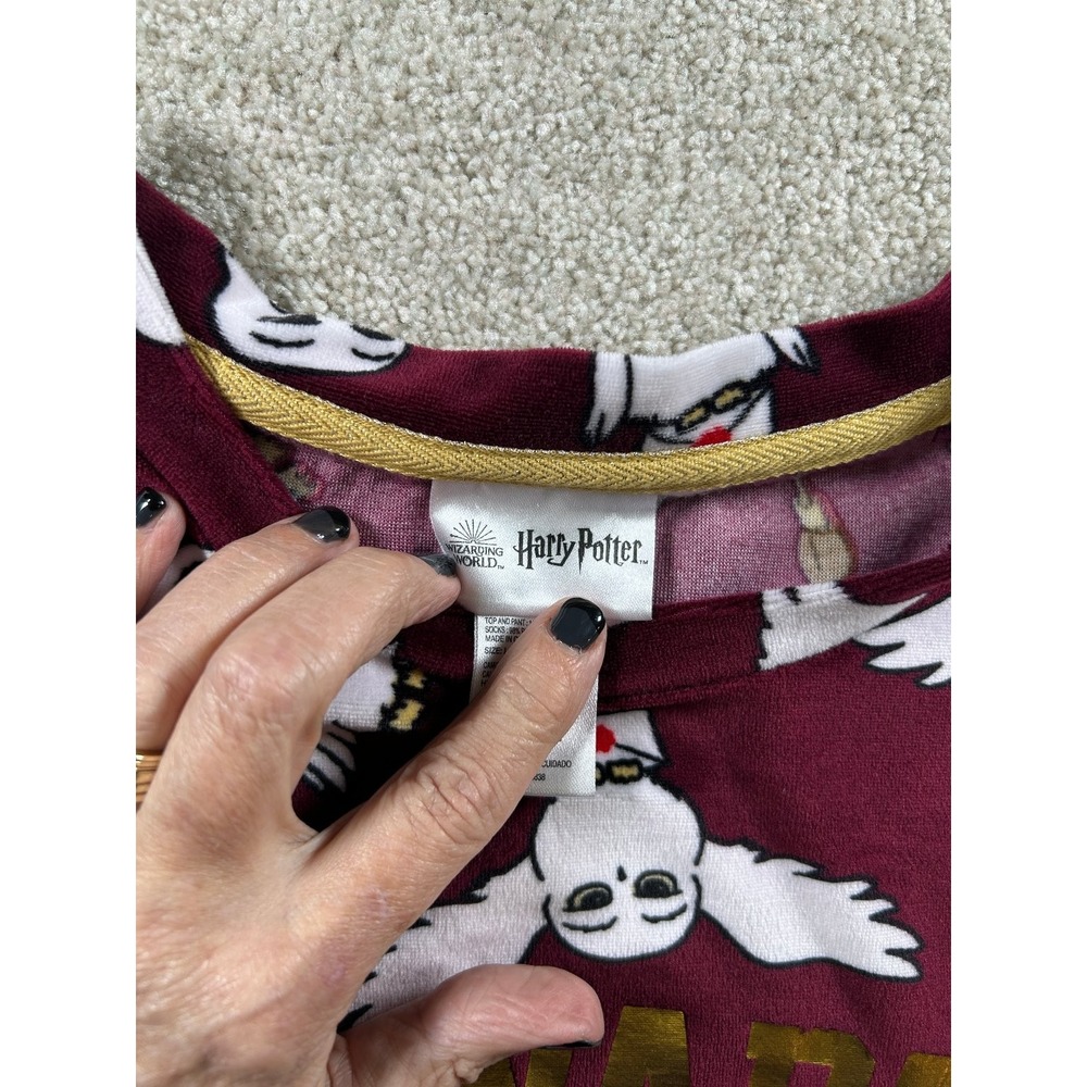 Harry Potter Women's Burgundy Robe Size L Owl Print Sleepwear - Picture 4 of 7